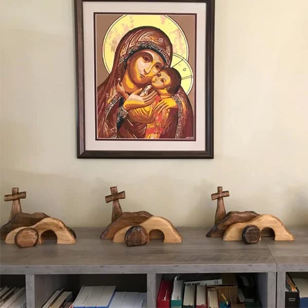 Handcrafted Wooden Easter Empty Tomb Scene & Cross Tabletop Decor Set