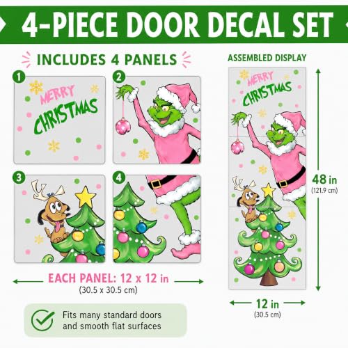 Pycat Pink Variation Christmas Window Decals Set with Green Santa & Tree - Easy Peel