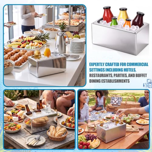 Honeydak Stainless Steel Ice Bin with Removable Tray 13x7x6 Inches for Buffet & Party