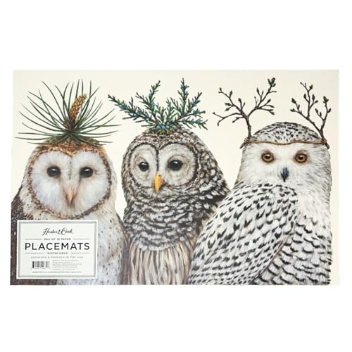 Kitchen Paper Placemat Set with Winter Owls Design - 18 Pack