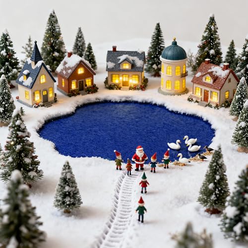 60"x16" Felt Christmas Village Ocean Mat, Non-Slip Water Display Landscape