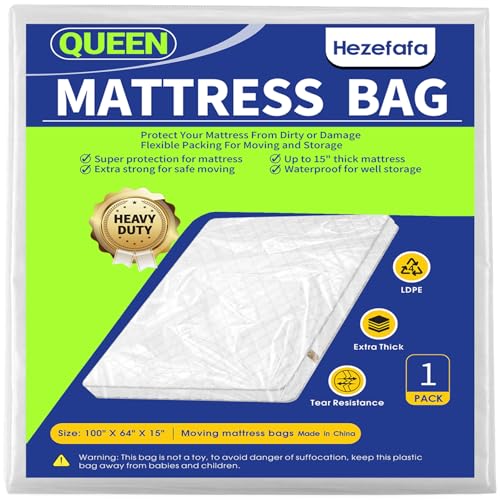 Queen Size Mattress Bag for Moving - Heavy-Duty Plastic Cover