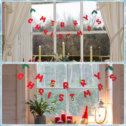 Tegeme 30-Inch Felt Christmas Garland Banner with Wool Wreath