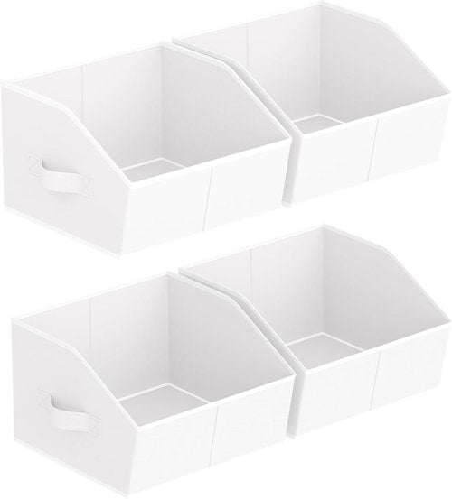 Homsorout Storage Bins - Small Trapezoid Closet Organizer Baskets with Handles | 4 Pack, White