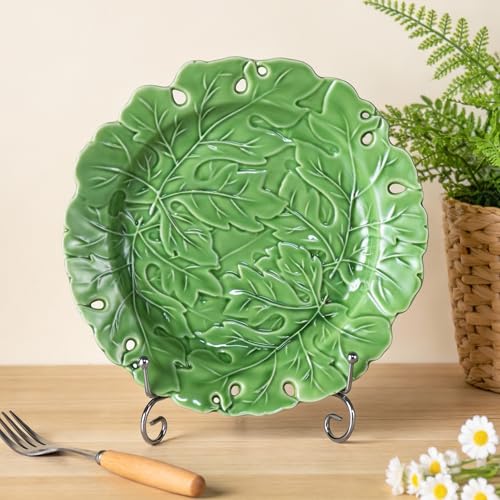 Decorative Porcelain Art Plates Set with Stand – 8 and 10 Inch Green