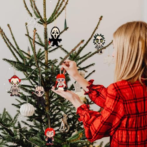 Halloween Horror Movie Wooden Ornaments Set for Small Tree - 10 Pieces