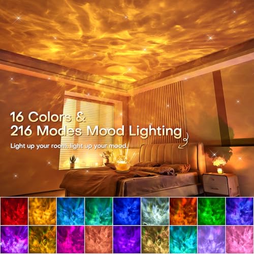 3-in-1 Ocean Wave & Sunset Projector Lamp - Crystal Glass & Wood Base RGB Light