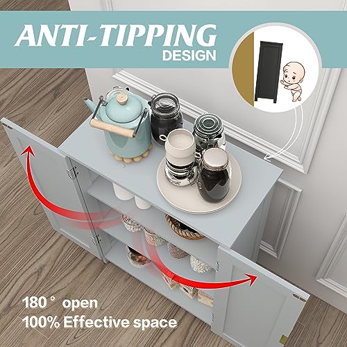 Grey Freestanding Bathroom Storage Cabinet with 2 Doors and Adjustable Shelves