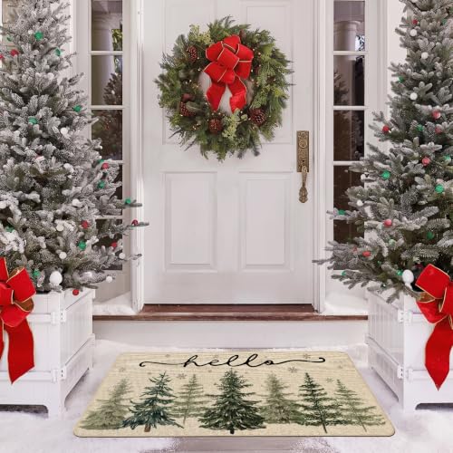 Christmas Doormat Winter Pine Tree Snowflake Door Mat 17x29 Inch - 0.25in Thick, Non-Slip