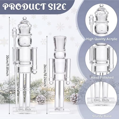 Qunclay 2 Pcs Clear Acrylic Christmas Nutcrackers - 12 and 10 Inches