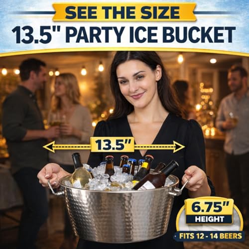 Insulated Stainless Steel Beverage Tub & Ice Bucket - 12QT Hammered Design