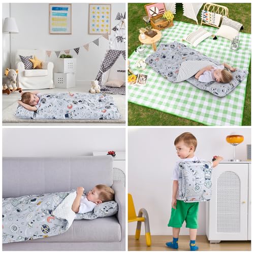 Toddler Nap Mat with Removable Pillow and Blanket for Preschool Daycare