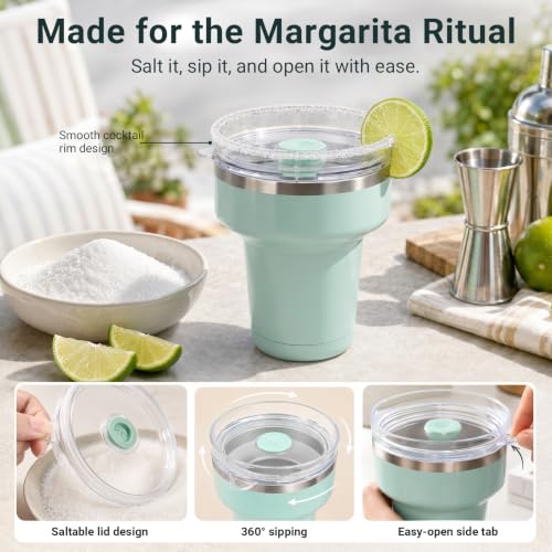 Cafezi Coral Pink 16 oz Insulated Margarita Tumbler with 360° Sippable Lid & Straws