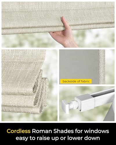 Cordless Roman Shades, Room Darkening, 34x48 in Beige - Easy No-Drill Installation