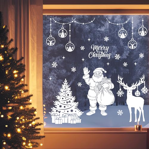 Christmas Santa Claus Window Clings - 4 Sheets Holiday Decor, 11.8" x 7.9"