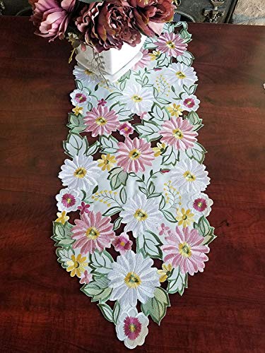 Spring Floral Embroidered Table Runner 13x34 Inches for Easter & Home Decor