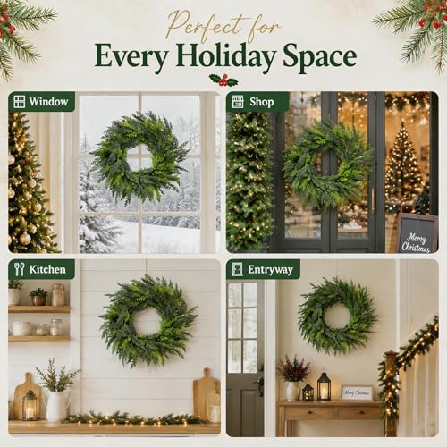 24 Inch Cedar Christmas Wreath for Front Door - Realistic Artificial Evergreen