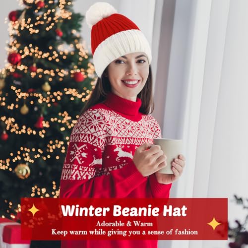 Classic Jamntower Christmas Knit Santa Hat for Adults - Unisex Holiday Accessory, 2 Pack