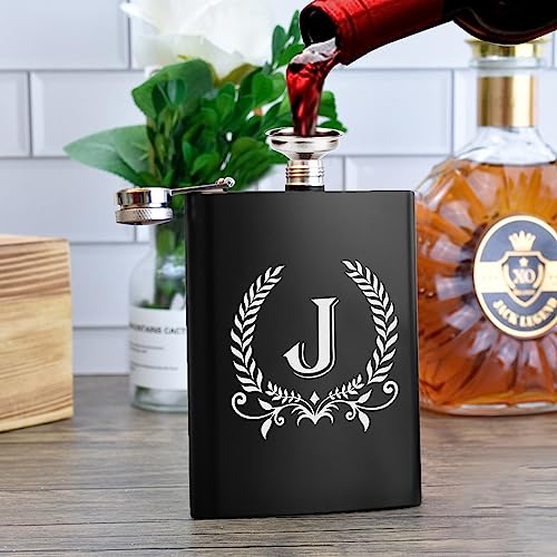 ElegantPARK Personalized Monogram Flask for Men with Initial J - 8oz Groomsmen Gift
