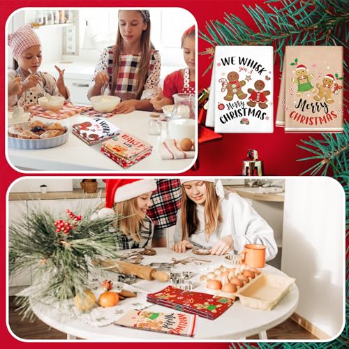 Patelai 6 Pcs Christmas Kitchen Towels Gingerbread Man Red Plaid