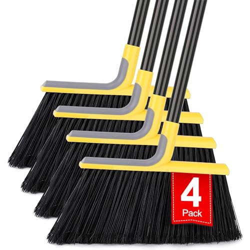 Heavy-Duty Commercial Outdoor Broom 4-Pack with 58" Long Handle & 14" Head