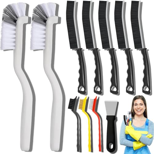 11-Piece Crevice Cleaning Brush Set - Hard Bristle Detail & Grout Cleaner