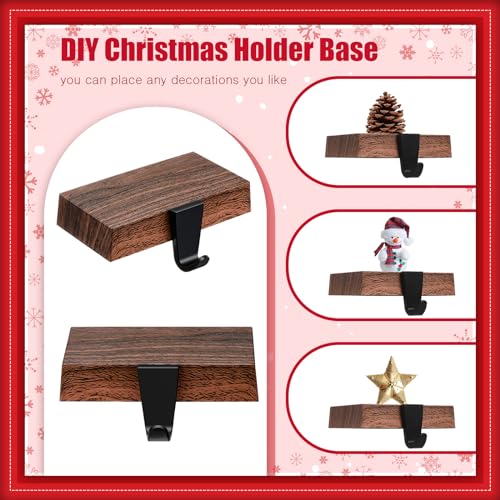 Metal Christmas Stocking Holders for Mantle, 6-Piece Set, Dark Wood Finish