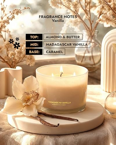 Large 3-Wick Vanilla Soy Candle - Aromatherapy Scented Glass Jar
