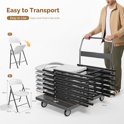 10-Pack Folding Chairs, Portable White Plastic Seats with Sturdy Steel Frame