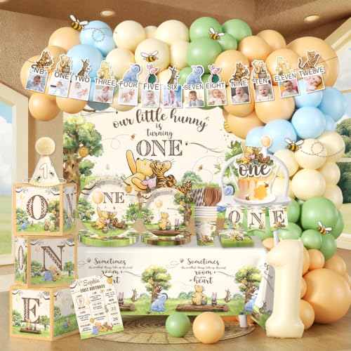 Classic Bear 1st Birthday Party Decorations Set for 25 Guests, 267 Pieces