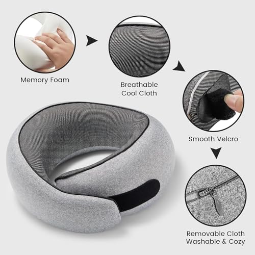 Memory Foam Travel Neck Pillow with Chin Wrap - 360° Support