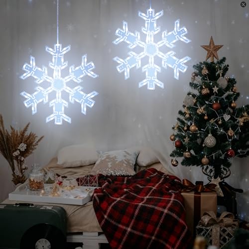 RGB 12-Inch Snowflake Window Lights - 2 Pack with Remote & 61 Effects