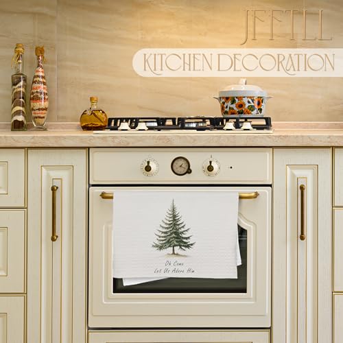 Oh Come Christian Christmas Tree Kitchen Towels - Holiday Pine Tree Dish Towels for Kitchen Decor, 16x24 Inch
