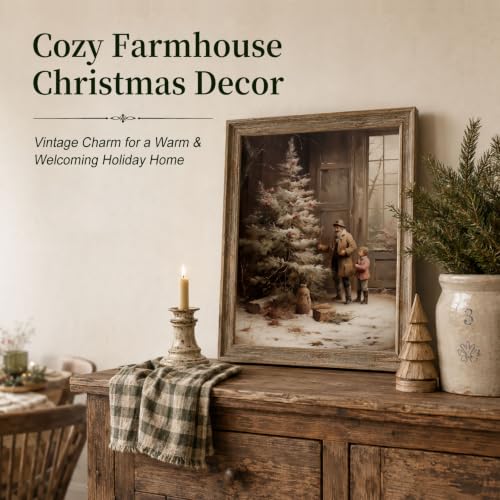 ZEARPT Vintage Christmas Wall Art 8x10 / 11x14 Country Farmhouse Print Santa Forest
