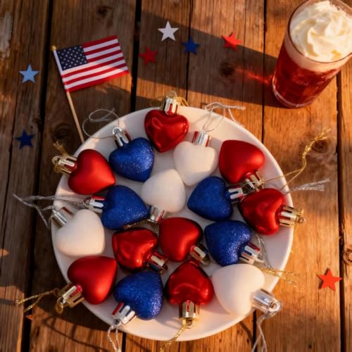 HipTree 20ct Red White Blue Patriotic Mini Christmas Tree Ornaments 1.18 Inch - Variation 01-red White Blue