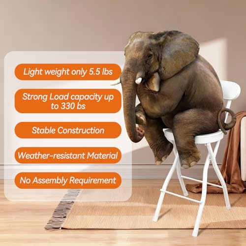 Portable Folding Bar Stool with Back - Padded Counter Height Chair (Set of 2)