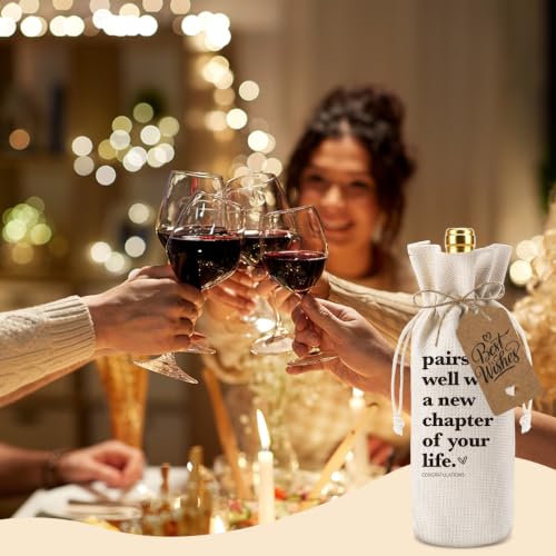 New Chapter Burlap Wine Gift Bag with Drawstring for Farewell & Retirement