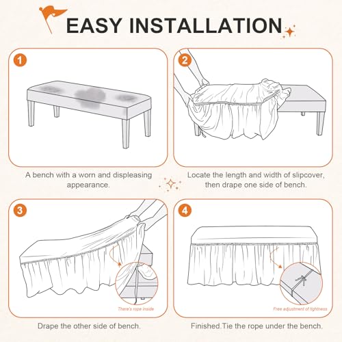 Spandex Piano Bench Cover with Skirt - Machine Washable Ottoman Slipcover