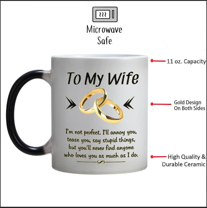 Glod Ring Wife Mug - Romantic Gifts for Wife From Husband, 11 oz Heat Change Coffee Cup