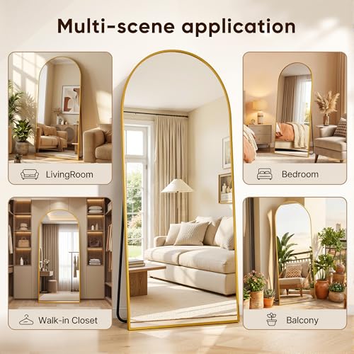 58" x 19" Arched Full Length Floor Mirror, Shatterproof Standing Body Mirror