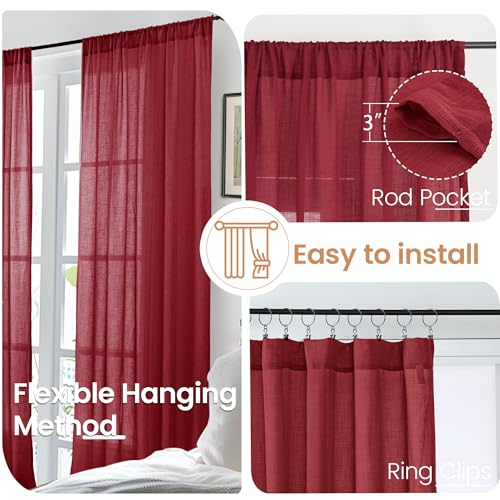 BGment Burgundy Linen Curtains 72in x 52in, 2 Panels Set – Light Filter, Living Room