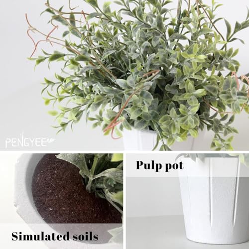4-Pack Small Artificial Plants in White Pulp Pots - Farmhouse Decor