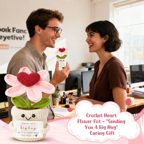 Handmade Crochet Heart Flower Plant Gift - Thinking of You Desk Decor