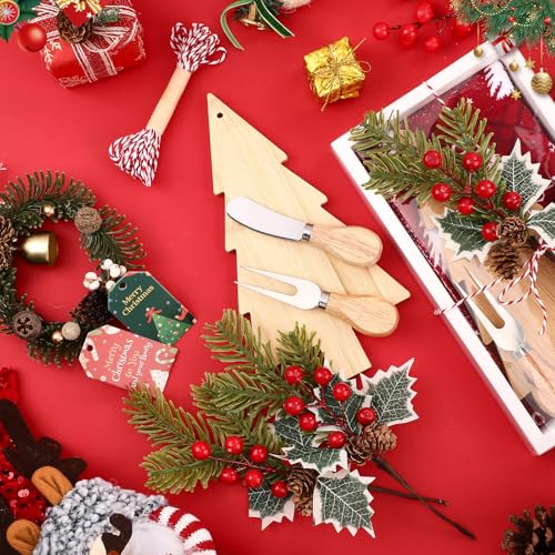 LemonRoad 6-Piece Christmas Tree Shaped Bamboo Cutting Board Gift Set with Utensils & Accessories