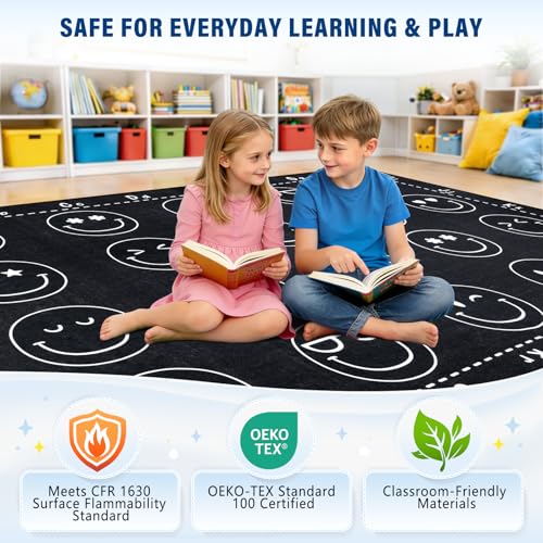 5' x 7'6" Classroom Rug with 15 Seating Spots, Non-Slip Kids Area Carpet