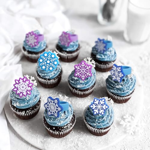 ZHUOWEISM Snowflake Cupcake Rings Toppers Set 6 Design Winter Frozen Party Decorations