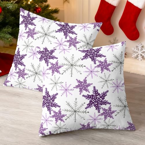 CaliTime 18 x 18 Purple Grey Christmas Decorative Throw Pillow Covers (Pack of 2)