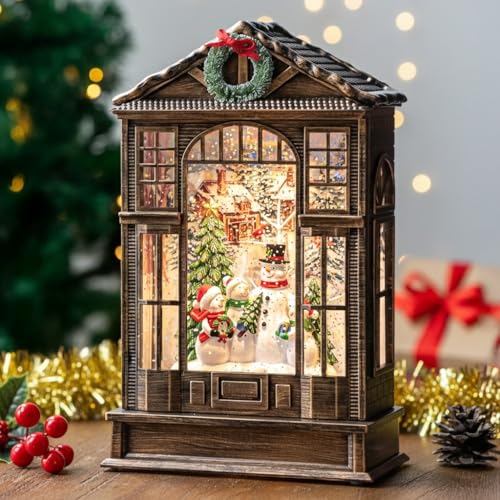 Musical Snowman Christmas Snow Globe Lantern with LED Light & Timer