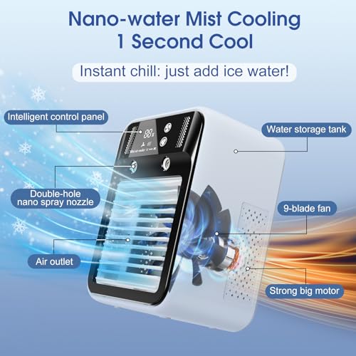 Portable Air Conditioner Rechargeable Mini Evaporative Cooler with Mist Spray
