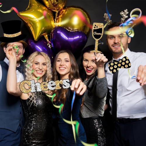 30 Pack Birthday Photo Booth Props Kit - Gold & Black Party Decorations